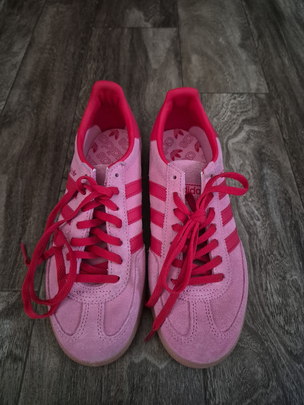 adidas Pink Suede Low-Top Sneakers with Bright Pink Stripes